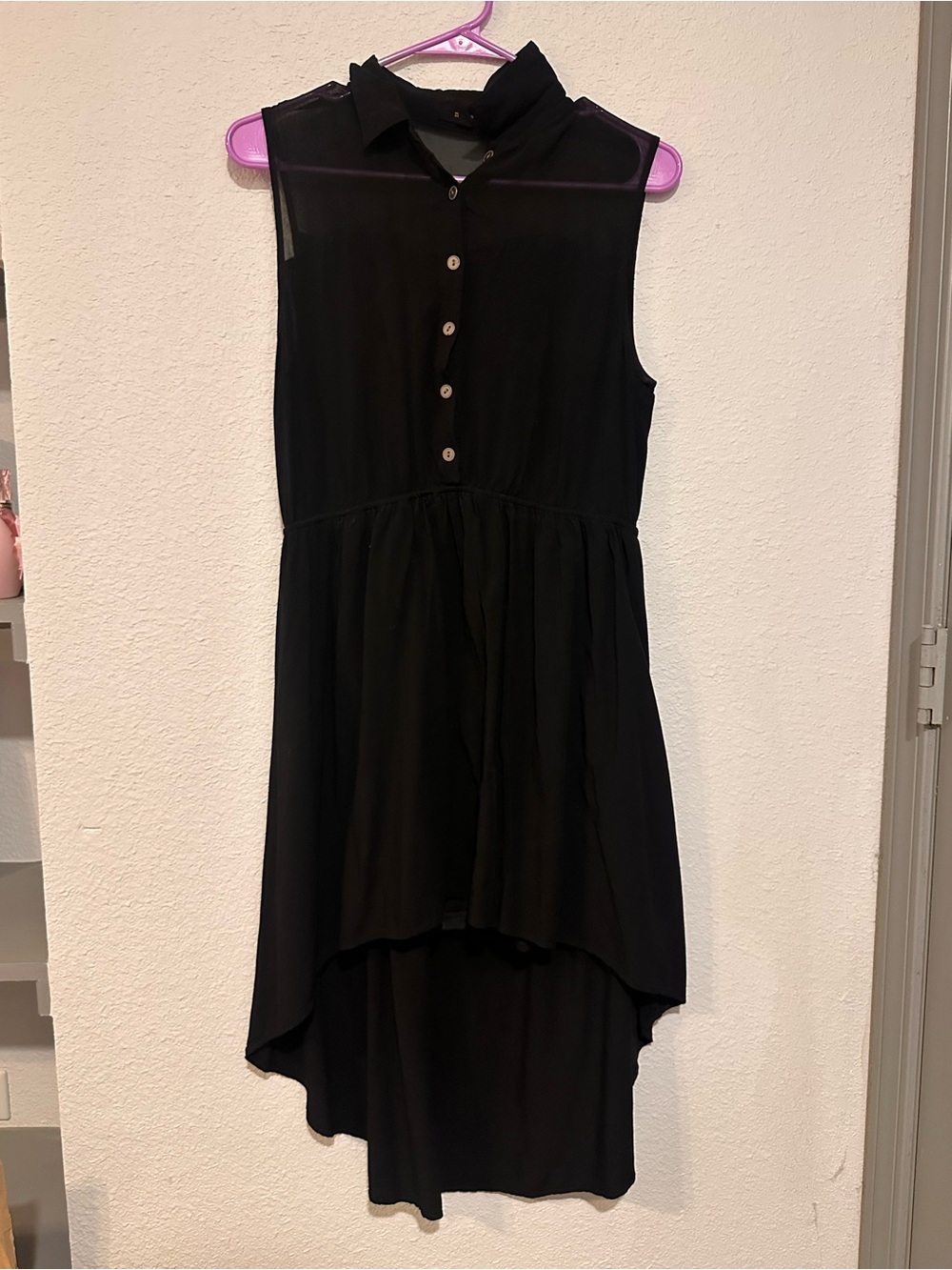 mine Black Sleeveless High-Low Button Front Dress